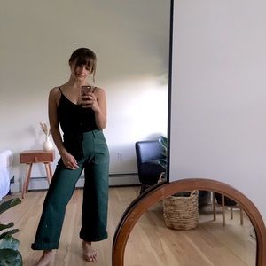Dark green dyed High waisted wide leg pants(upcycled,sustainable)